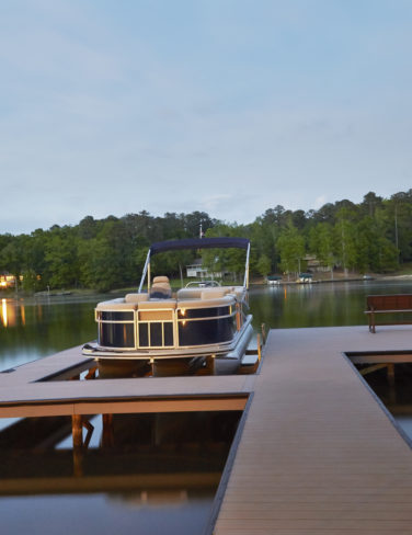 My recreation boat on serene lake at sunset in Georgia